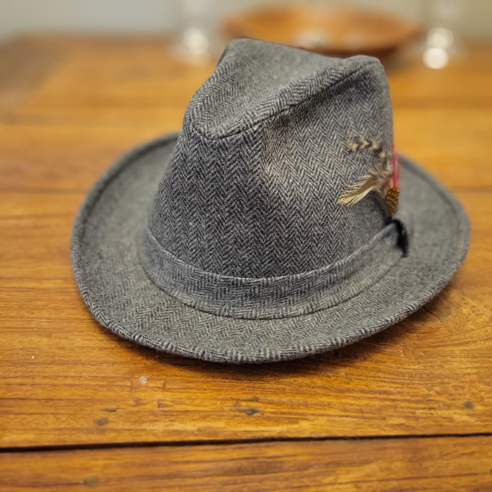 Gray Herringbone Fedora Hat